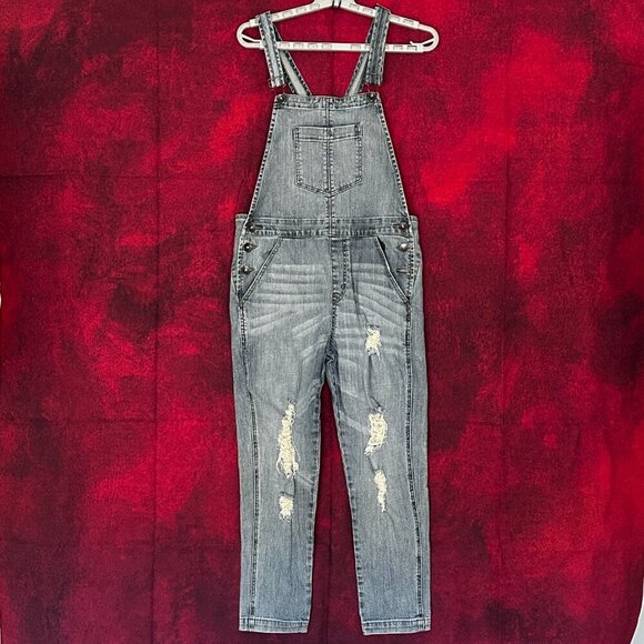 Love Culture Denim - WOMENS LOVE CULTURE JEANS OVERALLS, LIGHT BLUE DENIM, DISTRESSED, MEDIUM SIZE